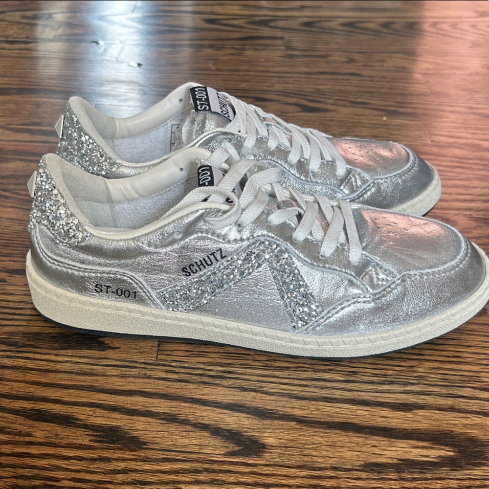 SCHUTZ Metallic Silver Sneakers